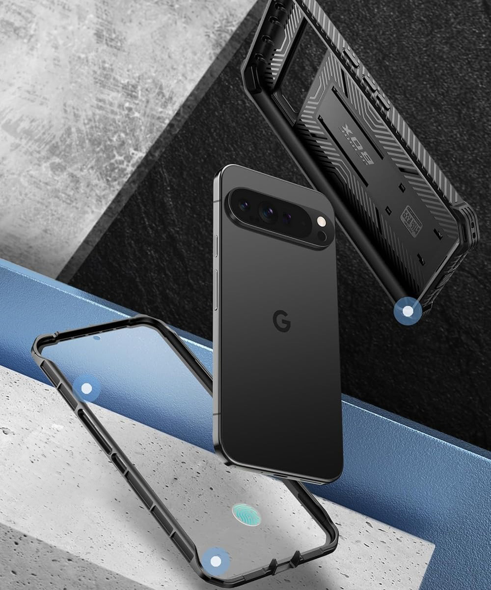 Etui pancerne z osłoną na ekran, z wbudowaną podstawką i kaburą z klipsem Supcase i-Blason Armorbox do Pixel 9 / 9 Pro, czarne